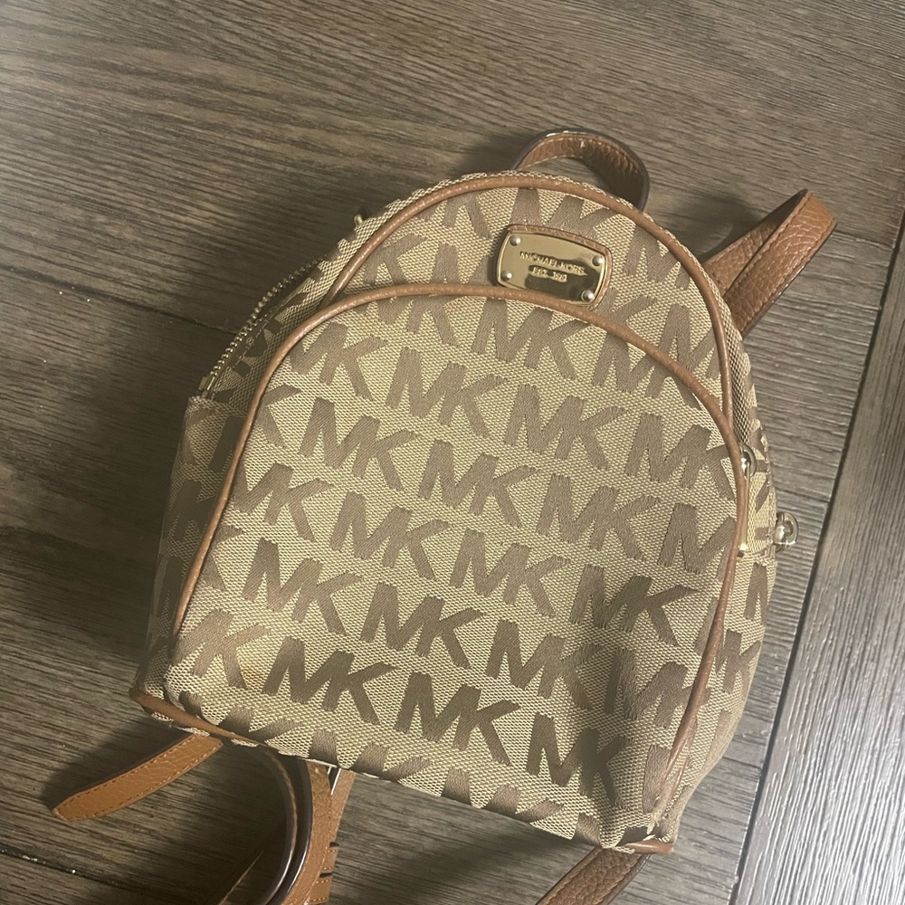 Pre-Owned Michael Kors Canvas Signature MK Logo Abbey Mini Backpack.